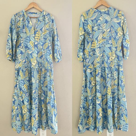 J.McLauglin leaf print linen Maxi dress - Picture 2 of 10